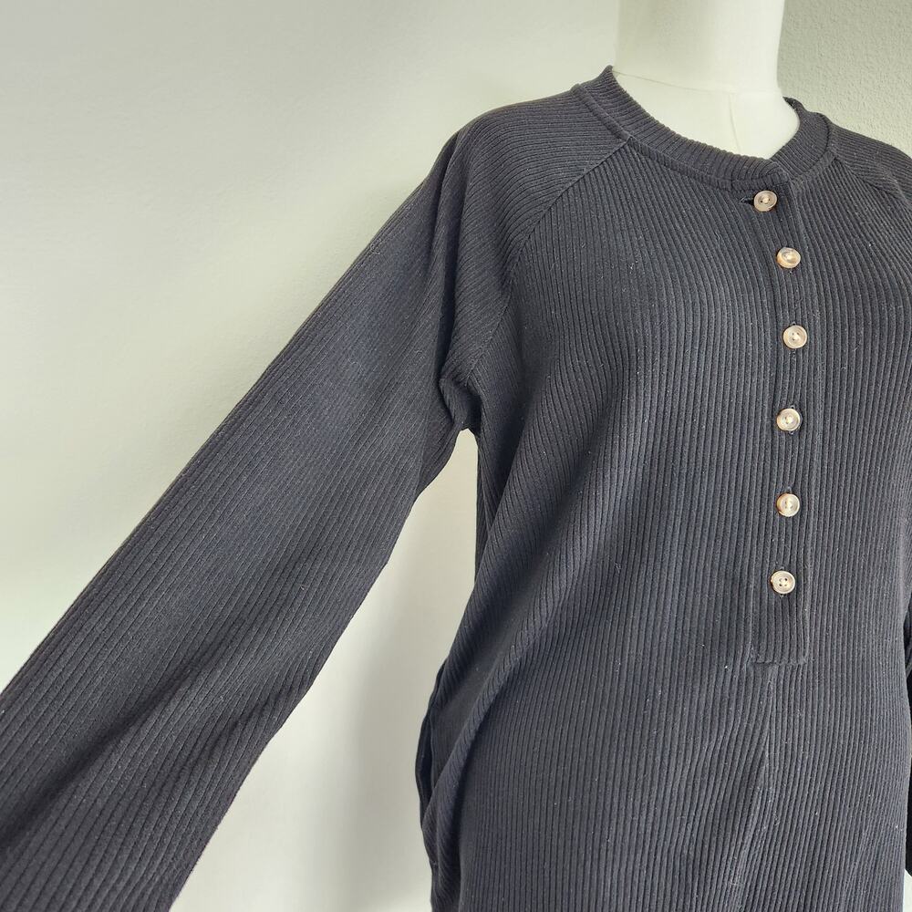 Old Navy Black Pajama Romper Ribbed Henley Long Sleeve Loungewear L - Picture 3 of 7